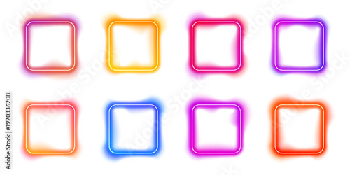 Neon square frames with glowing edges float independently over dark backgrounds. Smooth cyan and purple gradients enhance futuristic aesthetics. Perfect for banners, digital UI, and creative projects.
