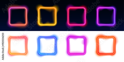 Floating neon geometric frames shimmer with smooth gradient edges. Motion blur enhances futuristic energy and digital aesthetics. Perfect for UI kits, banners, and creative visuals.