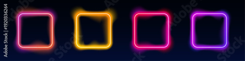 Neon square frames glow with cyan, purple, and blue highlights. Floating smoothly, they add depth and energy to digital designs. Perfect for banners, posters, and modern UI projects.