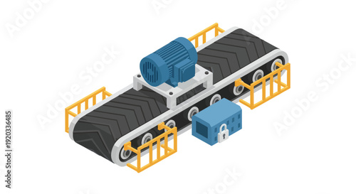 Conveyor Belt System with Blue Containers.