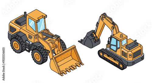 Heavy Machinery Excavator and Wheel Loader.