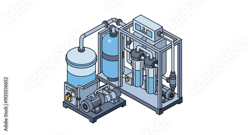 Water Purification System Technical Illustration.