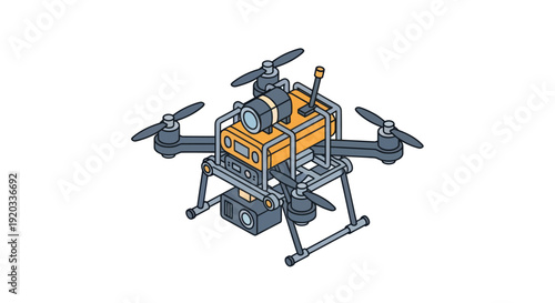 Drone with Orange Equipment Box Attached.