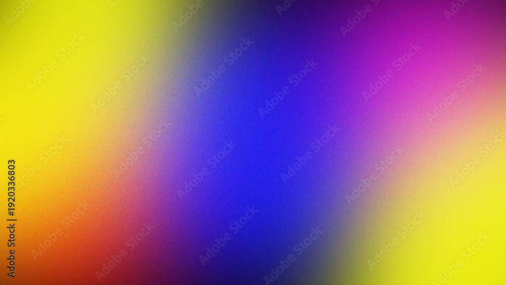 Fototapeta premium Vibrant Multicolor Grainy Gradient Background Blending Yellow Blue Purple and Red with Noise Texture