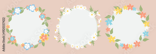A set of floral frames for spring and summer designs. Hand-drawn vector illustration.