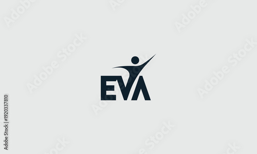 Minimalist vector logo design featuring the letters EVA integrated with an abstract figure celebrating success or movement