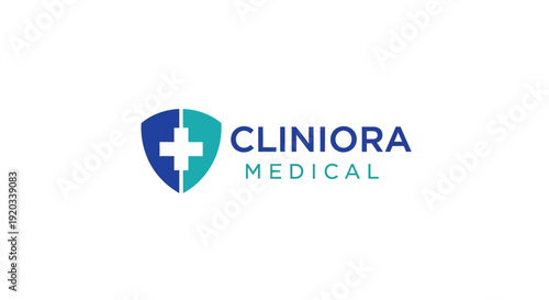 Free Download Caring Blue and Aqua Medical Cross Shield Logo for CLINIORA MEDICAL on an isolated white background, representing health and clinical services - GFXLoad