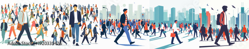 Vector of a man walking in crowd people