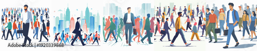 Vector of a man walking in crowd people
