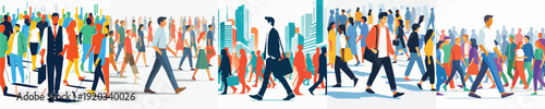 Vector of a man walking in crowd people