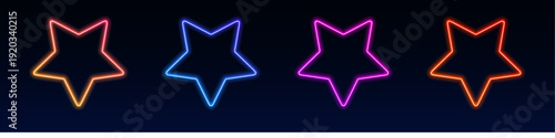 Neon stars with colorful gradient glow create dynamic abstract composition. Smooth luminous edges enhance futuristic aesthetics. Perfect transparent PNG for banners, UI kits, and creative visuals.