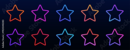 Multicolor neon stars float in abstract glowing composition. Smooth gradient transitions enhance futuristic digital style. Ideal transparent PNG for banners, UI kits, and modern design projects. PNG