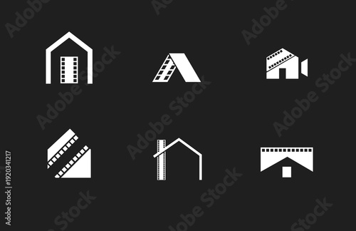 Set of Creative Home Cinema Logos with House and Film Strip Elements