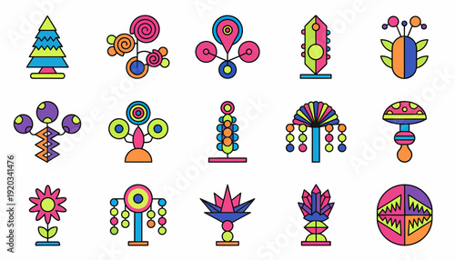 Abstract Decorative Folk Art Icons Set