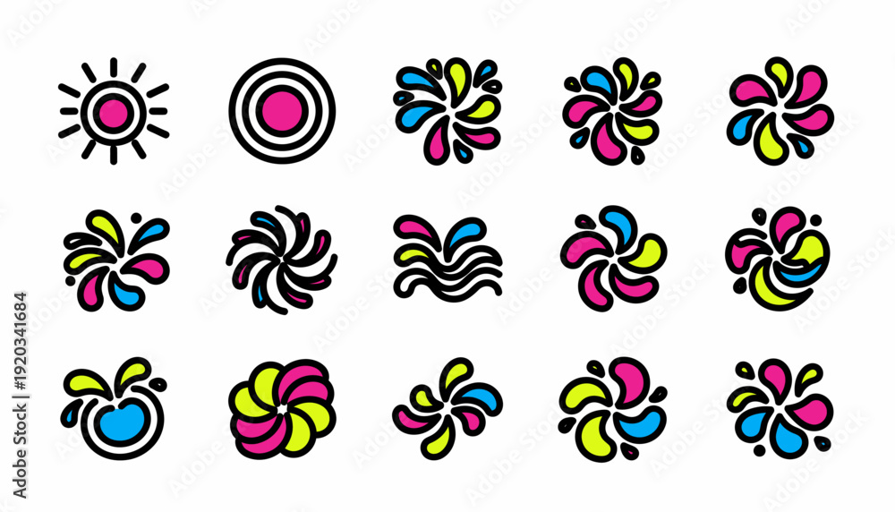 Fototapeta premium Colorful Abstract Shapes and Icons Set