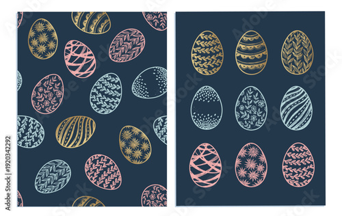 Easter eggs set on blue	
