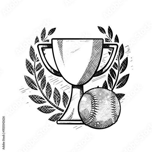 Baseball trophy with laurel wreath and ball, vector illustration