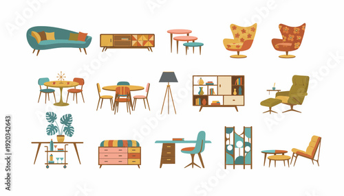 Retro Mid Century Modern Furniture Collection Illustration