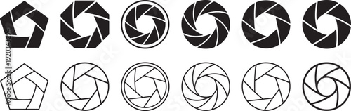 Bold camera shutter icons set premium uniform stroke.