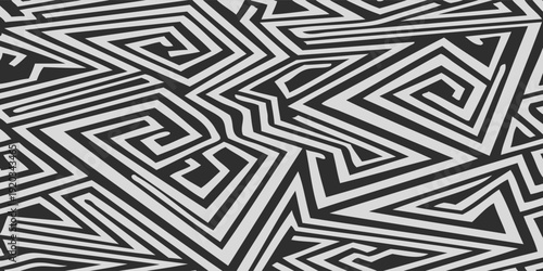 Abstract Geometric Maze Pattern Black and White Design.