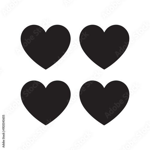 Four black heart shapes arranged symmetrically on a clean white background minimalist design conveying love unity and simplicity