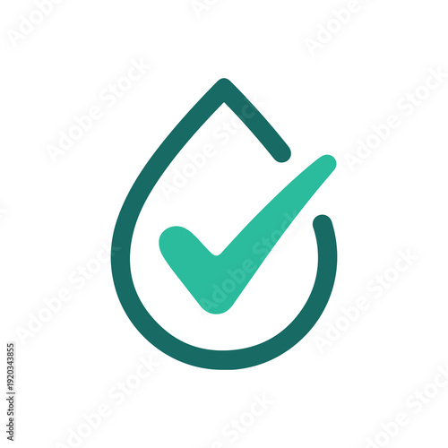 Green droplet symbol with checkmark icon inside representing eco friendly approval or sustainability verification