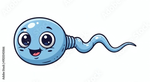 Cute Happy Sperm Cell Character Animation – Fun Educational Biology Cartoon in 4K, Cute Cartoon Sperm Cell Character with Big Eyes Smiling in White Background