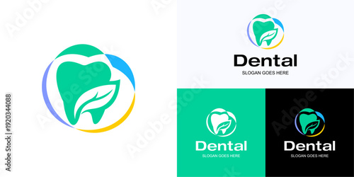 Creative modern abstract dental care with leaf shapes colorful, Logo icon design vector illustration, Abstract symbol dentist tooth sign for dentist health and brand identity