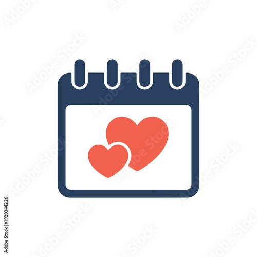 Two red hearts symbolize love and romance on a clean white calendar page minimalist design emphasizing emotions and connection