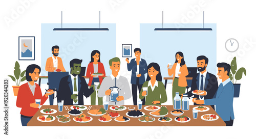 Diverse group of people enjoying a meal.