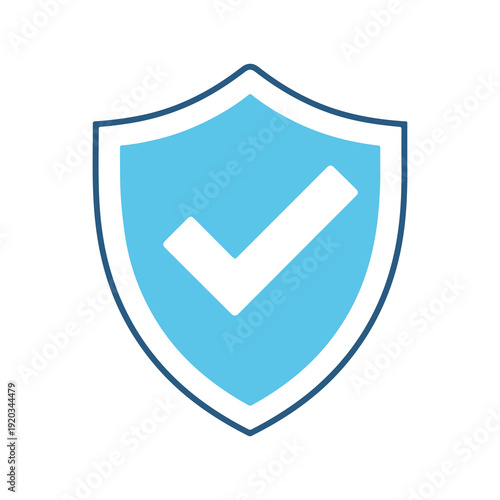 Blue shield icon with white checkmark in center symbolizing trust security and verification concept