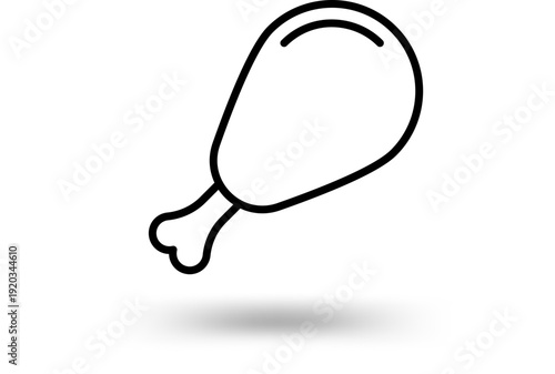 Simple black line drawing of a chicken drumstick on a plain surface from a slight angle, 20.eps reference