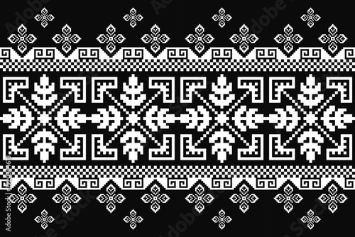 High contrast black and white pixel geometric pattern. Ideal for jacquard weaving, knit fabric production, textile printing, upholstery manufacturing and fashion apparel applications.