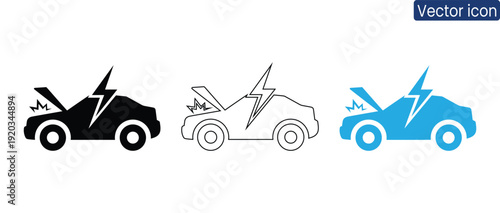 Set of car crash vector icons in different styles