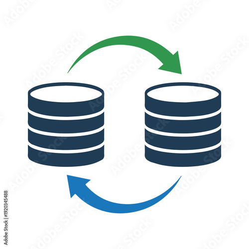 Two stacked database icons with arrows indicating data transfer and synchronization between systems