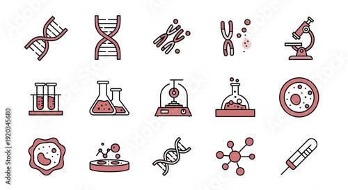 Science Icons: DNA, Cells, Microscope, Lab Equipment & Chromosomes