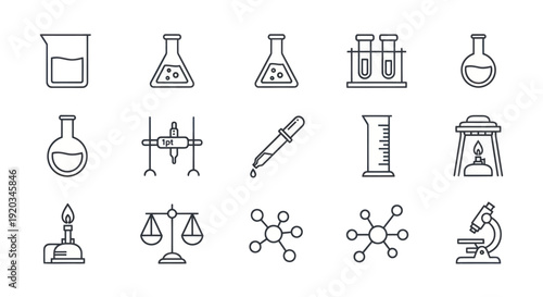 Science Laboratory Icons: Chemistry & Research Equipment Set