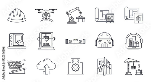Smart Building Technology Icons: Innovation in Construction and Architecture
