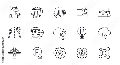 Smart City Icons: Technology, Sustainability, and Infrastructure