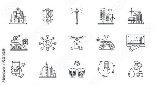 Smart City Technology Icons: Innovation, Connectivity, and Sustainability