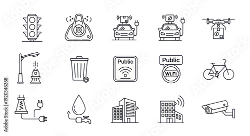 Smart City Technology Icons: Innovation, Connectivity, and Urban Living