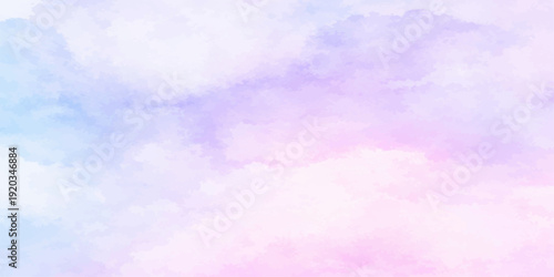 Beautiful abstract watercolor background featuring a bright blue sky with white clouds and sunlight for a beautiful summer nature atmosphere