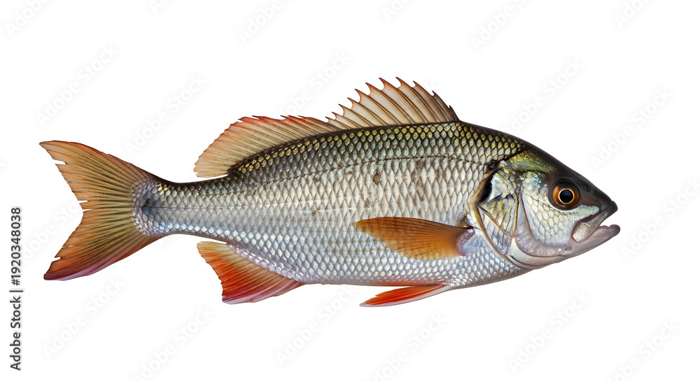 Obraz premium Fresh Silver and Orange Fish Isolated on a Clean White Background