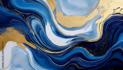 blue black white gold fluid mixing marine colors paint liquid effect with golden veins abstract acrylic wave background indigo navy azure minimal art texture design for wallpaper interior
