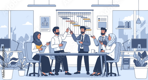 Diverse team celebrating in modern office.