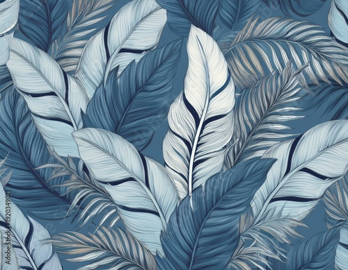 tropical leaves seamless pattern soft blue botanical print for wallpaper textile decor