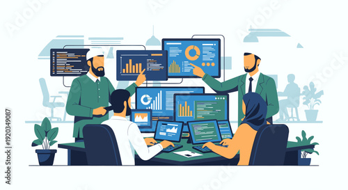 Business team working on computers together.