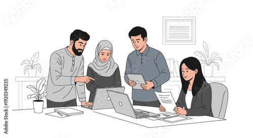 Diverse group of people working together.