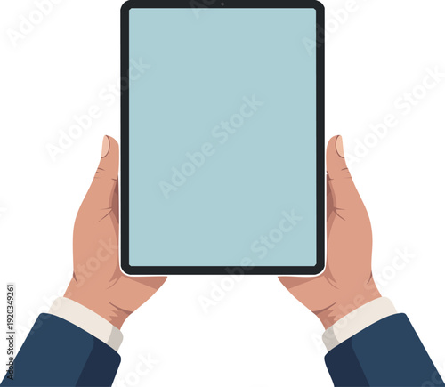 Hands holding tablet mockup vector with blank screen for app design.