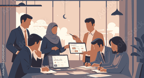 Diverse group of business professionals collaborating.